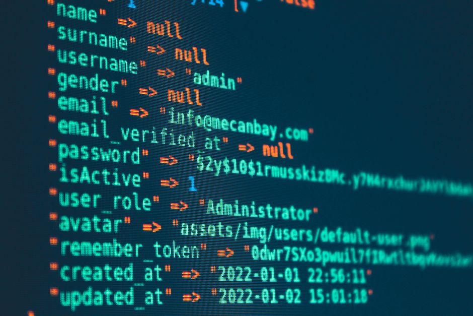 Código de programación en pantalla